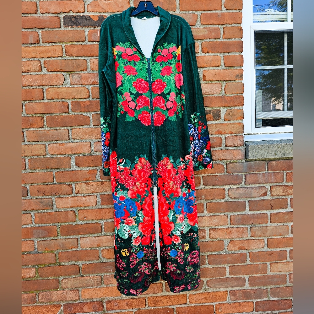New Cozey House Floral Print Velour Maxi House Dress | Size 4 (XL Fit)